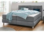 Boxspringbett HOME AFFAIRE "Salo", grau, B:194cm L:211cm, Struktur (100% Polyester);Bezug der Spiegelfläche Matratzendrell aus 100% Polyester;Samtoptik (100% Polyester), Komplettbetten, Boxspringbett, incl. Topper, 6 Breiten, 2 Härtegrade, TFK auch in Härtegrad 4