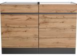 Spülenschrank KOCHSTATION "KS-Riesa", braun (wotaneiche), B:120cm H:82cm T:60cm, Holzwerkstoff, Schränke, Spülenschrank, Breite 120 cm, MDF-Fronten