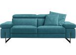 2,5-Sitzer EGOITALIANO "Candice, elegant und edel, hochwertiges Designsofa, bequem", blau (teal), B:222cm H:100cm T:108cm, Sofas, 2 5-Sitzer, Kopfteile manuell verstellbar, titanumfarbene Kufenfüße