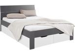 Bett RAUCH "Einzelbett Doppelbett Stauraum FLEXX Breiten 90/140/180 cm", weiß (graumetallic, weiß), B:145cm H:90cm L:209cm, Betten, Bett, Einzelbett Doppelbett Stauraum FLEXX Breiten 90/140/180 cm