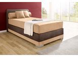 Boxspringbett MAINTAL "Lago", braun (cappucinofarben, braun), B:127cm L:210cm, Bezug Kopteil und seitliche Unterbox wahlweise Microvelours aus 100% Polyester oder Kunstleder;DIe Obermatratze ist bei beiden Bezugsqualitäten mit Microfaser (100% Polyester) bezogen, Unterseite 100% Baumwolle;Das Kopfteil ist bei Microvelours an den Ecken abgerundet, bei Kunstleder gerade;Bezug der Oberseite aus strap