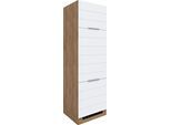 Kühlumbauschrank KOCHSTATION "KS-Luhe", weiß (weiß matt, wotaneiche), B:60cm H:200cm T:60cm, MDF, Schränke, Kühlumbauschrank, 60 cm breit, hochwertige MDF-Fronten mit waagerechter Lisene