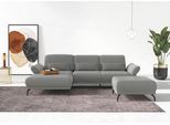 Ecksofa HOME AFFAIRE "Coco L-Form", silber, B:284cm H:88cm T:196cm, 100% Polyester, Sofas, Ecksofa, Sitztiefen-, Arm- und Kopfteilverstellung, Cord-Bezug, Fußhöhe 15 cm
