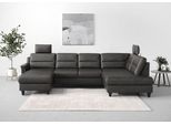 Wohnlandschaft SIT & MORE "Farö U-Form", grau (anthrazit), B:325cm H:90cm T:187cm, Sofas, Wohnlandschaft, inklusive Federkern, wahlweise mit Bettfunktion und Bettkasten