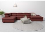 Wohnlandschaft HOME AFFAIRE "Alberto U-Form", rot (merlot), B:350cm H:73cm T:228cm, Luxus-Microfaser in Lederoptik (100% Polyester);Microfaser in Antiklederoptik (100% Polyester);Luxus-Microfaser Vintageoptik (100% Polyester);Luxus-Microfaser weich (90%Polyester 10%Polyamid), Sofas, Wohnlandschaft, mit Kopfteilverstellung, wahlweise mit Bettfunktion