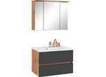 Badmöbel-Set WELLTIME "Lucca", grau (eichefarben, grau), Kastenmöbel-Sets, Badmöbel-Set, Breite 80 cm, mit direkter LED-Beleuchtung
