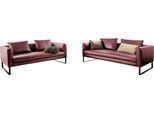 Sofa 3C CANDY "Avola bequem und elegantes Leder-Sofaset, tolle Verarbeitungsdetails", rot, B:204cm H:85cm T:100cm, Sofas, Sofa, Garnitur: Sofaset bestehend aus 2,5-Sitzer und 3-Sitzer