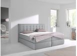 Boxspringbett HOME AFFAIRE "Sagres", grau, B:215cm L:210cm, Feinstruktur(100% Polyester);Bezug der Spiegelfläche Matratzendrell aus 100% Polyester, Komplettbetten, Boxspringbett, Kopfteil mit 2farbiger Flatterbiese und zweifarbigen Knöpfen