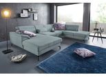 Wohnlandschaft SIT & MORE "Percy U-Form", blau (aqua), B:343cm H:80cm T:235cm, Sofas, Wohnlandschaft, 15 cm Fußhöhe, Sitztiefenverstellung, wahlweise in 2 Fußfarben