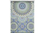 Seitenzugrollo LICHTBLICK ORIGINAL "Rollo Klemmfix, ohne Bohren, blickdicht, Orientalische Muster", blau (blau, grün, weiß), B:70cm H:150cm, Polyester, Rollos, Seitenzugrollo