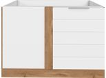 Eckunterschrank KOCHSTATION "KS-Luhe", weiß (weiß matt, wotaneiche), B:120cm H:82cm T:60cm, MDF, Schränke, Eckunterschrank, 120 cm breit, hochwertige MDF-Fronten mit waagerechter Lisene