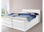 Boxspringbett HAPO, weiß (weiß, kunstleder), Liegefläche B/L: 160cm x 200cm, kein Härtegrad, 7-Zonen-Kaltschaummatratze, Kopfteil, seitliche Unterbox und Obermatratze sind mit pflegeleichtem Feinstrukturstoff in Leinenoptik (100% Polyester) oder Kunstleder bezogen;Die Oberseite der Unterfederung und die Ober- und Unterseite der Obermatratze sind jeweils mit einem rutschhemmenden Stoff aus 100% Pol