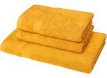 Handtuch Set DYCKHOFF "Planet", orange (mango), 3 Stk., Walkfrottier, Walkfrottier, Obermaterial: 100% Baumwolle, Handtuch-Sets, Handtuch Set, 2 Handtücher (50x100cm), 1 Duschtuch (70x140cm)