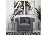 Chesterfield-Sessel DOREL HOME "Felix", grau (anthrazit), B:111cm H:83cm T:87cm, Veloursstoff 100% Polyester, Sessel, Chesterfield-Sessel, mit Rückenlehne 3-fach verstellbar, Beine Massivholz, Sitzhöhe 46 cm