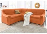 Ecksofa DOMO COLLECTION "Lale zeitlose Formensprache, komfortabel, Breite 251cm, L-Form", orange (terrakotta), B:251cm H:88cm T:193cm, Struktur grob (85% Polyester, 15% Polyacryl );Struktur (100% Polyester);Microfaser PRIMABELLE (100% Polyester), Sofas, Ecksofa, mit langem Schenkel, wahlweise mit Bettfunktion