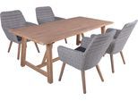 Garten-Essgruppe GARDEN PLEASURE "Tischgruppe »OAKLAND/RAPALLO Set 01«", grau (grau, dunkelgrau), Kissenbezug: 100% Polyester, Sitzmöbel-Sets, Garten-Essgruppe, 4 Sessel, Tisch LxB: 200x100 cm, inkl Auflagen