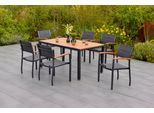 Garten-Essgruppe MERXX "Paxos", grau (graphit, grau, natur), Aluminium, Massivholz, Stoff, Sitzmöbel-Sets, Garten-Essgruppe