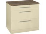 Unterschrank WIHO KÜCHEN "Unna", beige (front und korpus: magnolia, arbeitsplatte: eiche tabak), B:90cm H:85cm T:60cm, Schränke, Unterschrank, 90 cm breit, mit 2 großen Auszügen