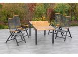 Garten-Essgruppe MERXX "Tilos", grau (grafit, dunkelgrau), B:60cm H:116cm T:73cm, Aluminium, Sitzmöbel-Sets, Garten-Essgruppe, 4 Klappsessel mit ausziehbarem Tisch