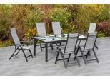 Garten-Essgruppe MERXX "Florenz", grau, B:63cm H:118cm T:73cm, Aluminium, Polyester, Sitzmöbel-Sets, Garten-Essgruppe, 6 Klappsessel mit ausziehbarem Tisch