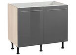 Spülenschrank OPTIFIT "Bern", grau (grau hochglanz, akaziefarben), B:100cm H:87cm T:34,9cm, Schränke, Spülenschrank, 100 cm breit, mit 2 Türen, höhenverstellbare Füße, mit Metallgriffen