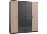 Kleiderschrank WIMEX "Fulda, 135 oder 180/58/199cm, 2 Schubladen, Made in Germany", bunt (grafit, außentüren multiplex optik), B:180cm H:199cm T:58cm, Holzwerkstoff, Schränke, Kleiderschrank, besonderer Look durch Multiplex Optik, mit oder ohne Glasauflage