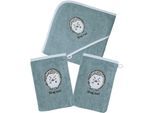 Handtuch Set WÖRNER "Igel blau Kapuzenbadetuch mit 2 Waschhandschuhen", blau, 3 Stk., Frottier, Frottier, Obermaterial: 100% Baumwolle, Handtücher, Handtuch Set, mit süßer Igelstickerei