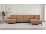 Wohnlandschaft OTTO HOME "XXL Sofa Oland, Struktur, Flachgewebe, Luxus-Microfaser, Boucle", braun (light braun), B:345cm H:85cm T:210cm, 92%PES 8%NY, Sofas, Wohnlandschaft, U-Form, 345 cm, Wellenunterfederung, Skandi-Design, Metallfüße