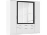 Kleiderschrank RAUCH "Drehtürenschrank Schrank Garderobe BURANO", weiß (alpinweiß, graumetallic), B:226cm H:212cm T:58cm, Holzwerkstoff, Schränke, Kleiderschrank, mit Schubladen und Spiegelumrandung in Farbabsetzung MADE IN GERMANY