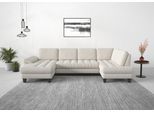 Wohnlandschaft SIT & MORE "Westham U-Form", beige (creme), B:338cm H:88cm T:172cm, 90% Polyester 10%Polyamid, Sofas, Wohnlandschaft, wahlweise mit Bettfunktion, Bettkasten, Sitztiefenverstellung