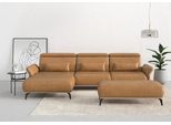 Ecksofa HOME AFFAIRE "Fjord L-Form", braun (cognac), B:324cm H:93cm T:184cm, 100% Polyester, Sofas, Ecksofa, massiv, wahlweise mit Armlehnfunktion, Kopf- Sitztiefenverstellung