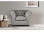 Sessel HOME AFFAIRE "CHARENTE, Chesterfield, Wellenfederung, Maße B/T/H: 105/89/74 cm", grau (hellgrau), B:105cm H:74cm T:89cm, 100% Polyester, Sessel, Sessel, mit edler Knopfheftung und typischen Armlehnen