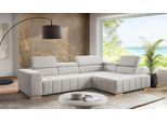 Ecksofa EXXPO - SOFA FASHION "Elianos, hoher Sitzkomfort, aufwendige Kreuzsteppung im Sitz, L-Form", linen, B:307cm H:73cm T:201cm, Sofas, Ecksofa, Kopfteile & Sitztiefe verstellbar, mit Bettfunktion