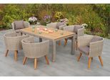 Garten-Essgruppe MERXX "Imperia", beige, Aluminium, Kunststoff, Massivholz, Sitzmöbel-Sets, Garten-Essgruppe, inkl. Auflagen