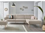 Ecksofa OTTO HOME "Bille L-Form", beige (creme), B:302cm H:86cm T:178cm, Samtoptik (100% Polyester);Luxus-Microfaser weich (100% Polyester);Struktur (100% Polyester);Struktur fein (100% Polyester), Sofas, Ecksofa, mit Naht im Rückenkissen und Beinen aus Eichenholz