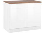 Unterschrank KOCHSTATION "KS-Virginia", weiß (weiß hochglanz, wotaneiche), B:100cm H:85cm T:60cm, Holzwerkstoff, MDF, Schränke, Unterschrank, 100 cm breit, mit 2 Türen und 2 Schubkästen