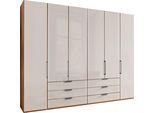 Falttürenschrank WIEMANN "Monaco, Kleiderschrank, Schrank, Wäscheschrank, mit edler Glasfront", braun (bianco, eiche, nachbildung, glas champagner), B:295,3cm H:236cm T:58cm, Floatglas, Holzwerkstoff, Schränke, Falttürenschrank, inkl. gepämpften Schubkästen und Türen, mit Panoramaöffnung