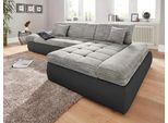 Ecksofa DOMO COLLECTION "PB MORIC wahlweise mit Bettfunktion + Armteilverstellung, L-Form", schwarz (schwarz, weiß, grau, grau), B:300cm H:80cm T:172cm, Kunstleder SOFTLUX / Struktur (90% Polyester, 10% Polyacryl);Zierkissen: Struktur (90% Polyester, 10% Polyacryl);Microfaser PRIMABELLE (100% Polyester) / Struktur (90% Polyester, 10% Polyacryl), Sofas, Ecksofa, im XXL-Format, B/T/H:300/172/80 cm,