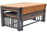 Garten-Essgruppe MERXX "Milos", braun (grafit, braun, braun, grafit), Polyester, ausziehbar, Aluminium, Massivholz, Polyester, Sitzmöbel-Sets, Garten-Essgruppe, Set ist komplett ineinander verstaubar, geeignet für 12 Personen