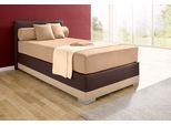 Boxspringbett MAINTAL "Lago", braun (cappucinofarben, braun), B:127cm L:210cm, Bezug Kopteil und seitliche Unterbox wahlweise Microvelours aus 100% Polyester oder Kunstleder;DIe Obermatratze ist bei beiden Bezugsqualitäten mit Microfaser (100% Polyester) bezogen, Unterseite 100% Baumwolle;Das Kopfteil ist bei Microvelours an den Ecken abgerundet, bei Kunstleder gerade;Bezug der Oberseite aus strap