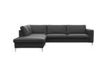 Ecksofa FLEXLUX "Fiore, super Sitzkomfort durch Kaltschaum im Sitz, L-Form", schwarz (deep schwarz), B:273cm H:85cm T:225cm, 100% Echteder, Sofas, Ecksofa, breite Armlehnen, Füße Alu