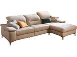 Ecksofa HOME AFFAIRE "Basel L-Form", beige (natur), B:280cm H:84cm T:184cm, Luxus-Mikrofaser Lederoptik: 100% Polyester, ;Struktur: 85% Polyester, 15% Viskose, Sofas, Ecksofa, mit vollmotorischer Relaxfunktion und motorischer Recamiere