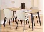 Esszimmer-Set ACTONA GROUP "Essgruppe, Speisetisch mit Wohnzimmerstühlen", schwarz (matt schwarz), B:160cm H:75cm T:90cm, Polyester, Kastenmöbel-Sets, Esszimmer-Set, 1x Tisch + 4x Stühle