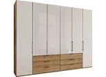 Falttürenschrank WIEMANN "Monaco", braun (bianco, eiche, nachbildung, glas champagner), B:295,3cm H:236cm T:58cm, Floatglas, Holzwerkstoff, Schränke, Falttürenschrank, Teil-Glasfront sowie hochwertige Beschläge inkl. Schubladendämpfung