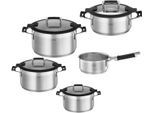 Topf-Set RÖSLE "SILENCE PRO", silber (silberfarben, schwarz), Töpfe, Topf-Set, Innenskalierung und Schüttrand, spülmaschinen- und induktionsgeeignet