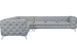 Chesterfield-Sofa HOME AFFAIRE "Ecksofa GLYNIS L-Form mit Wellenunterfederung, Maße B/T/H 323/264/75cm", grau, B:323cm H:75cm T:264cm, Struktur (100% Polyester);Samtoptik (100% Polyester), Sofas, Chesterfield-Sofa, aufwändige Knopfheftung, moderne Chesterfield Optik, Fußfarbe wählbar