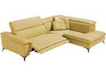 Ecksofa EGOITALIANO "Martine, Multifunktionssofa mit Komfortfunktionen, edel und bequem", gelb, B:272cm H:96cm T:203cm, Luxus-Micofaser Lederoptik (100% Polyester) ist ein neues technisches Gewebe mit einem visuellen und taktilen Aspekt, der dem Nubuk sehr nahe kommt, mit innovativen Eigenschaften. Seine außerordentliche Weichheit kommt von einem exklusiven Produktionsprozess, der Unreinheiten und