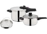 Schnellkochtopf GSW "System RAPID", silber (silberfarben), Ø:22cm, Töpfe, Schnellkochtopf, Dampfkochtopf zum Bio-/Schnellgaren, 2 Garstufen, Induktion