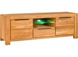 Lowboard HOME AFFAIRE, braun, B:193cm H:63cm T:50cm, Holz teilmassiv, Sideboards, Lowboard, Eiche teilmassiv, B: 193cm, Schwarze Elemente, 2 offene Fächer.