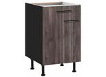 Unterschrank WIHO KÜCHEN "Nisos", braun (front: aberdeen dunkel, korpus: schwarz), B:50cm H:86,5cm T:58cm, Schränke, Unterschrank, 50 cm breit, Soft-Close in Schubkästen, verstellbare Füße, ohne Platte